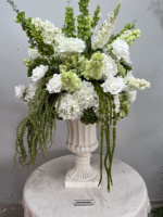 Boule de fleurs artificielles blanches et vertes style Monet, centre de table floral en soie blanc et vert pour mariage, événement ou décoration de fête