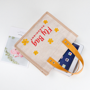 Custom Embroidered Logo Linen/Cotton Blend <b>Mini</b> <b>Tote</b> <b>Bag</b> with Hand Length Handle Shopping Daily Use - Product Image 4