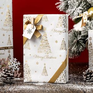 <b>White</b> Wrapping Paper Metallic Gold Christmas Trees Design 46.8 Square Feet Recyclable Gift <b>Wrap</b> For Christmas Holiday Party - Product Image 2