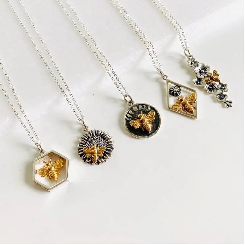 Ожерелье из латуни и меди с пчелами, серебряное ожерелье с подвеской в виде сот, подарок на день Святого Валентина