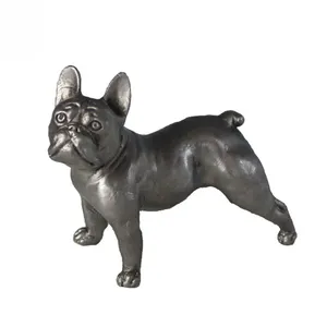 Decorazione della casa a grandezza naturale del metallo animale figurine di bronzo argentato scultura cane bulldog Francese statua per la vendita