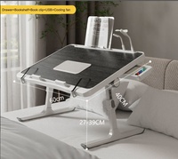 Petit bureau portable pliable pour ordinateur portable avec tiroir, ventilateur USB, étagère et pince à livres