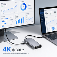 Station d'accueil USB-C 11-en-1 avec HDMI 4K 30Hz, VGA, charge PD 100W, Ethernet RJ45 100 Mbps, USB 3.0, SD, TF et audio 3,5 mm