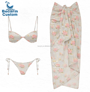 ชุดว่ายน้ำบิกินี่แฟชั่นลายพิมพ์ชายหาดฤดูร้อน 3 ชิ้น กระโปรงยาวเซ็กซี่สำหรับผู้หญิง ขายดี รับผลิตตามแบบ OEM - Product Image 2