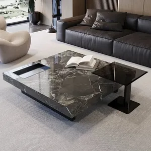 Luxus moderner Block quadrat Rechteck Wohnzimmer Zentrum schwarzer Teetisch Marmor gesinterter Stein Couchtisch für Zuhause