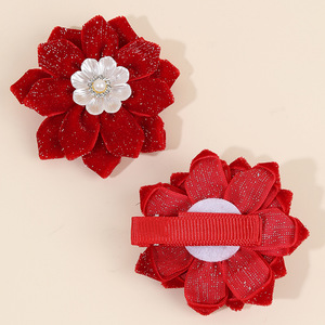 Glitter Velvet <b>Flower</b> Hair Clips Pearl Rhinestone Fabric Barrettes For Girls Autumn Winter Kids Hair Accessories - Product Image 4