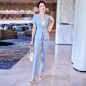 Women's Short Sleeve Blazer Suit Set Purple Formal Workwear For Office Commute And Interviews Anti Wrinkle Worsted Fabric - Product Image 4