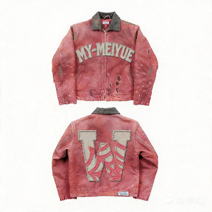 Giacca da Lavoro in Tela Pesante con Applicazioni Ricamate Personalizzate, Effetto Invecchiato, Giacca da Falegname in Denim con Strass - Product Image 4