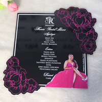 Tarjetas de Menú de Acrílico Negro con Impresión UV para Bodas