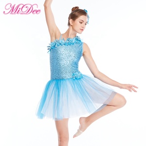 Vestido de Ballet Moderno y Elegante para Mujer, Marca MiDee, con Tirantes Finos, Dobladillo Corto con Pliegues, Flores, Lentejuelas, Espalda Descubierta, Transpirable, para Actuaciones - Product Image 1