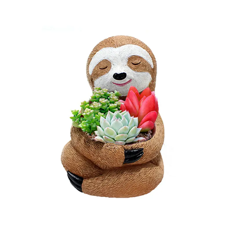 Cute Sloth Design Succulent Planter Pot Drainage Hole Resin Flower Pot Indoor Outdoor Decor Animal Pot Plant Artificial Plant