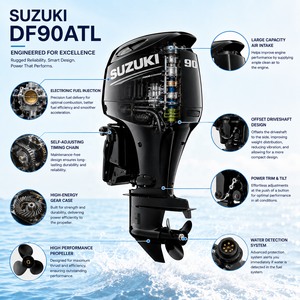 Motor fueraborda marino Suzuki DF90ATL de 90 CV, simple o doble, con cárter húmedo, Trim & Tilt, para embarcaciones de pesca y de recreo - Product Image 4