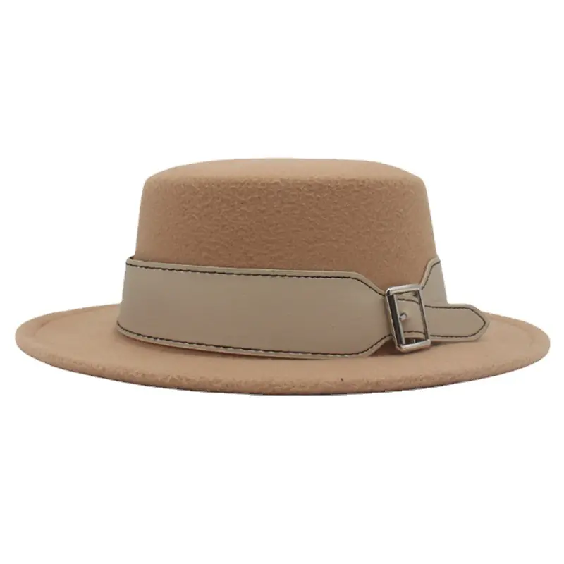 Bestella Chất lượng cao cảm thấy vòng đầu Fedora Hat với PU vành đai & giản dị Ribbon trang trí unisex bán buôn cho bãi biển hoặc bên sử dụng