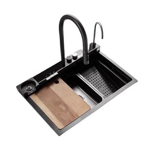 Évier de cuisine rectangulaire en acier inoxydable à cuve unique, design nano <span class=keywords><strong>noir</strong></span> avec un trou, dernière tendance - Product Image 5