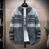 Printemps et automne rue revers chargé acrylique Jacquard pull Cardigan veste imprimé personnalisé pull tricoté hommes
