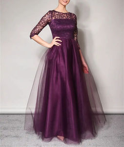 เดรสงานพรอมลูกไม้สีม่วงสำหรับผู้หญิงชุดราตรีผ้าทูลสำหรับงานพรอม - Product Image 3