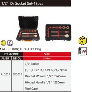 Wedo ATEX <span class=keywords><strong>UKAS</strong></span> GS FM ISO9001 giấy chứng nhận chết giả mạo không phát ra tia lửa không từ tính 1/2 'Dr ổ cắm Set-13pcs - Product Image 3