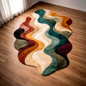 Tapis en laine tufté à la main, ondulé irrégulier, moderne, au contour fluide, pour salon tendance - Product Image 1