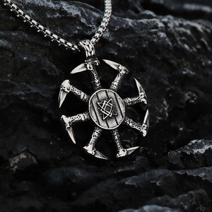 yunnique Men's Stainless Steel Viking <b>Cross</b> Pendant Necklace Geometric Design Asymmetry Gift Jewelry - Product Image 4