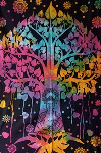 พรมแขวนผนังลายต้นไม้โยคะพิมพ์โปสเตอร์ขนาดเล็กทำด้วยมือผ้าฝ้ายชนเผ่าหลากสีจากผู้ฝากขายอินเดีย - Product Image 3