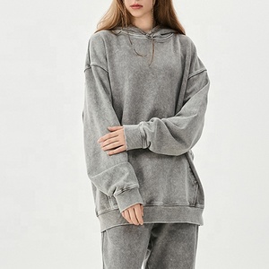 Felpa Autunnale in Cotone Lavato Effetto Invecchiato, Set Casual <span class=keywords><strong>da</strong></span> Uomo, Felpa con Cappuccio Unisex in Tinta Unita Effetto Acid Wash - Product Image 3