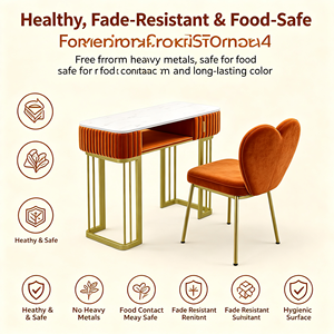 Table de manucure style Ins, poste de travail moderne pour salon de manucure <span class=keywords><strong>avec</strong></span> rangement, bureau à ongles <span class=keywords><strong>avec</strong></span> cadre en métal doré pour institut de beauté - Product Image 4