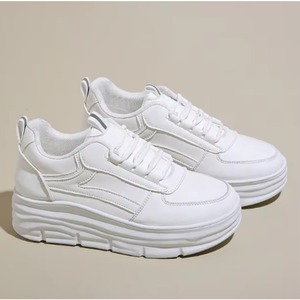 Zapatillas de Plataforma Blancas de Alta Calidad con Cordones Elegantes y Diseño de Punta Alta, que Aumentan la Estatura, Tendencia de Moda, Patrón Sólido, Temporada de Primavera - Product Image 1
