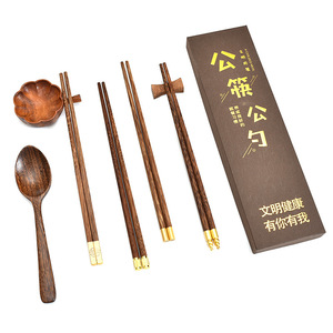 Juego de regalo de cubiertos de madera de ala de pollo sin pintar, que incluye palillos y cuchara, caja de regalo saludable con palillos y cuchara. - Product Image 3