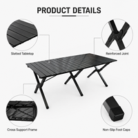 Mesa Plegable de Aluminio Negra, Mesa de Camping y Picnic Resistente y Duradera