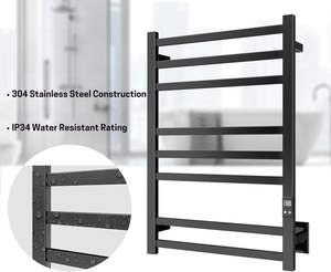 Toallero Eléctrico Moderno de Aluminio Espacial con Calefacción, Adhesivo, Montado en Pared, Impermeable, Negro, con Calentador para Baño y Hotel - Product Image 2