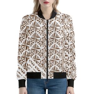 定制标志来样定做设计防风聚酯棒球女式防水轰炸机夹克夏威夷花印花女式外套 - Product Image 4