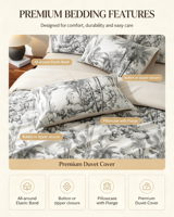 Parure de lit personnalisable 100 % coton écologique, 300 fils, respirante, toutes saisons, motif végétal moderne, drap et taie d'oreiller
