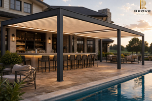 Pérgola Motorizada Inteligente de Aluminio RKOVE RK-C3 6x7m, Gazebo con Techo de Láminas Eléctricas para Bar o Pabellón con Iluminación LED Cálida - Product Image 3
