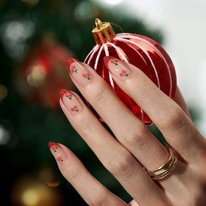 Faux Ongles Réutilisables en Gel Souple Personnalisés, Haute Qualité, Vente en Gros, Ongles à Presser 3D Rouge Cerise French Manucure Noël, Fournisseurs - Product Image 1