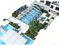Maßgefertigte Einziehbare Aluminium-Poolüberdachung Wasserdichte Polycarbonat-Schwimmbadabdeckung Außen-Wintergarten für Villa und Hinterhof