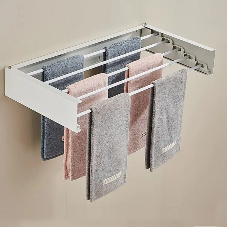 Rak gantungan dinding multifungsi, rak handuk dapat dilipat Aluminium Aloi, Rak pengering pakaian kamar mandi