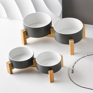 Bán buôn Pet Dog Cat gốm ăn Bát với cao tre khung Dog Feeder nước thực phẩm bát đôi Bát kết hợp - Product Image 6