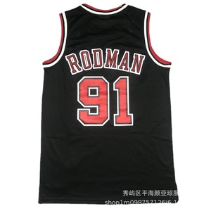 เสื้อบาสเก็ตบอลร็อดแมน 91 สีดำลายแดงผู้ชายผู้หญิงชุดกีฬา - Product Image 4