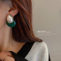 En gros 925 Argent Aiguille Irrégulière Perle Cercle Boucles D'oreilles Coréen Bijoux De Mode Vintage Vert En Cuir Boucles D'oreilles