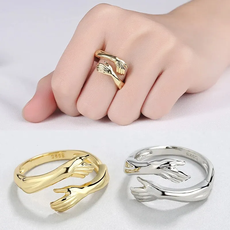 Nhẫn Cưới 925 Bạc Anillo Có Thể Điều Chỉnh Mở Tình Yêu Ôm Tay Nhẫn Có Thể Thay Đổi Kích Thước Cá Nhân Cặp Đôi Nhẫn Ôm Ngón Tay