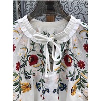 Top qualité nouveau Designer Blouse chemise 2025 automne femmes manches chauve-souris luxueux broderie Floral ample blanc bleu Blouses