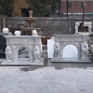 BLVE décoration de maison de luxe grand manteau de cheminée en pierre de style européen cheminée Lions en marbre blanc - Product Image 3
