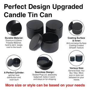 Silver Gold Black Empty DIY Round Metal Soy Wax Container Seamless Candle Making Candle Tin Cans