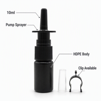 Flacon pulvérisateur nasal vide en plastique HDPE noir solide de 10 ml avec clip, format mini, prêt à l'emploi (RTS)