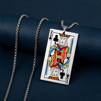 Collier personnalisé en acier inoxydable plaqué argent, style néo-gothique, avec design créatif de cartes à jouer, étiquette en acier inoxydable