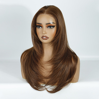 Promotion Perruque Sans Colle Lace Frontale Synthétique 13x4 HD en Fibre Synthétique de Haute Qualité Résistante à la Chaleur