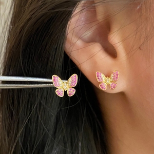 อาซูโอ 18K ทองคำแท้สีเหลืองธรรมชาติสีชมพูแซฟไฟร์เพชรแท้ต่างหูผีเสื้อของขวัญผู้หญิงงานหมั้นงานแต่งงาน - Product Image 6