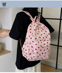Sac à dos de voyage en velours côtelé à imprimé fraise sublimé, vente en gros d'usine, multifonctionnel, personnalisé, mignon, décontracté, pour filles, collège, école - Product Image 3