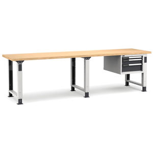 Banco de trabajo ajustable Fami Master 300cm en gris con tapa de madera y 3 cajones - Product Image 1