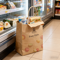 Sacs en papier personnalisés avec logo imprimé, emballage alimentaire pour restaurant, emballage à emporter, sac en papier kraft brun pour à emporter
